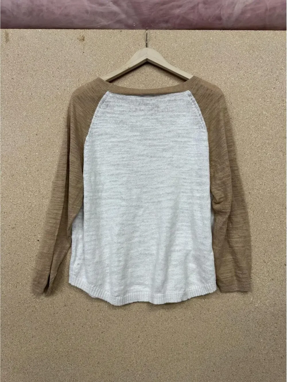 (RFB3) J Crew Womens XXL Sweater Cream Tan Colorblock Raglan Lightweight Knit